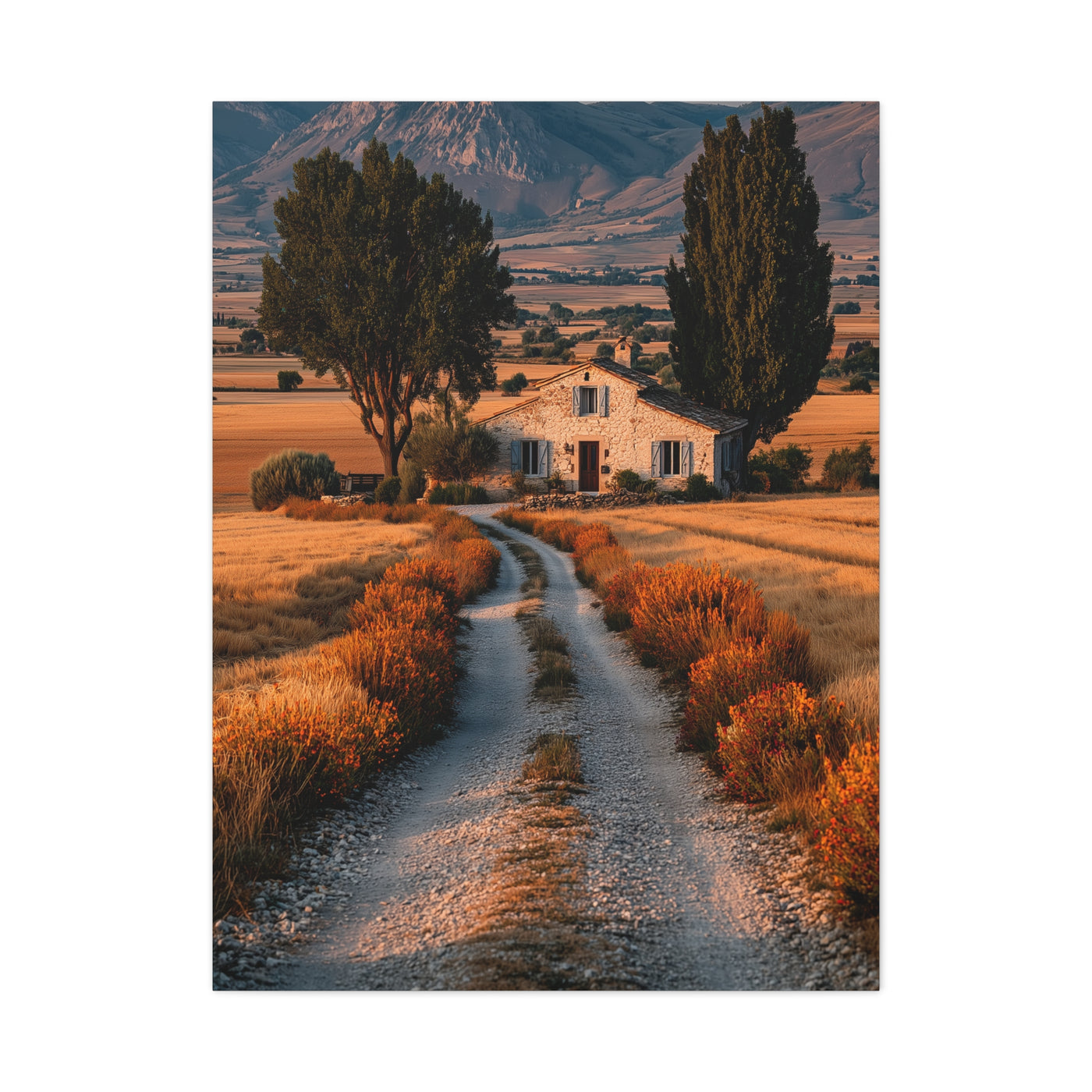 Farmhouse Gravel Lane Countryside Wall Art & Canvas Print