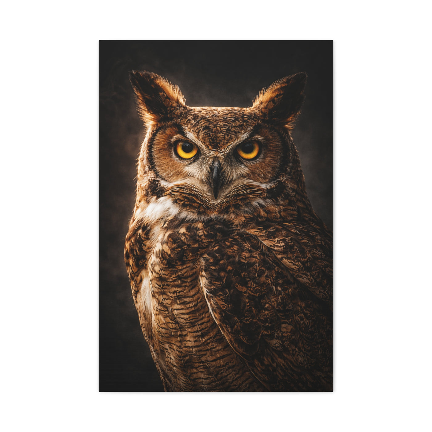 Great Horned Owl Portrait Studio Wall Art & Canvas Print