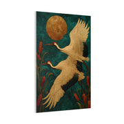 Golden Moon & Green Sky Crane Flight Wall Art & Canvas Print