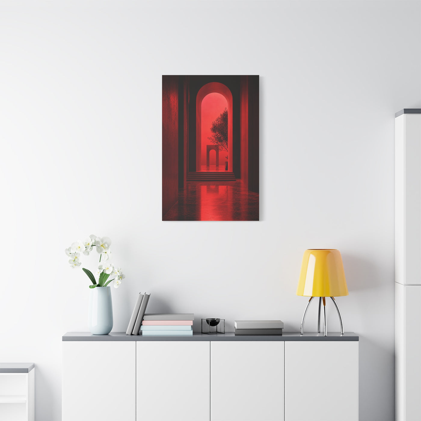 Surreal Crimson Archway Interior Wall Art & Canvas Print