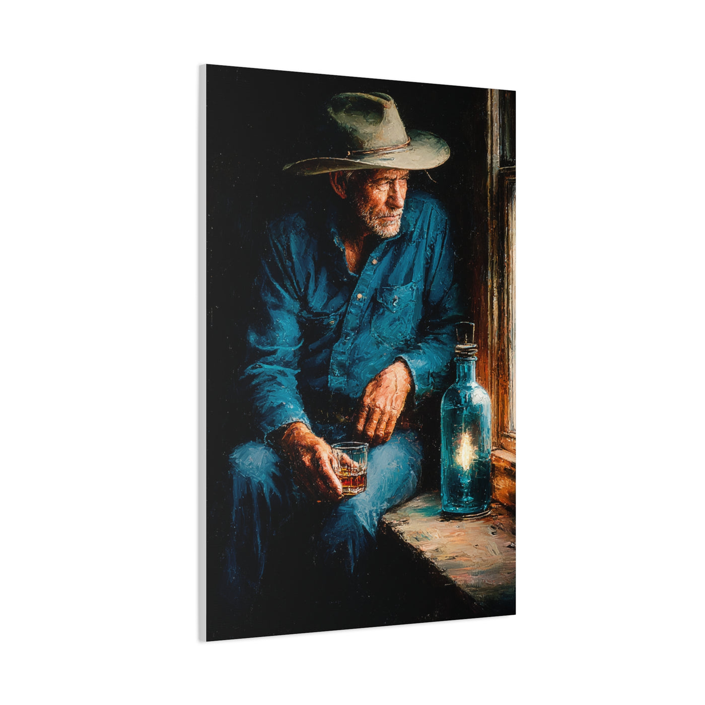 Whiskey Window Cowboy Painting Wall Art & Canvas Print