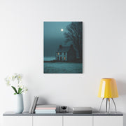 Gothic Farmhouse Moonlight Scene Wall Art & Canvas Print