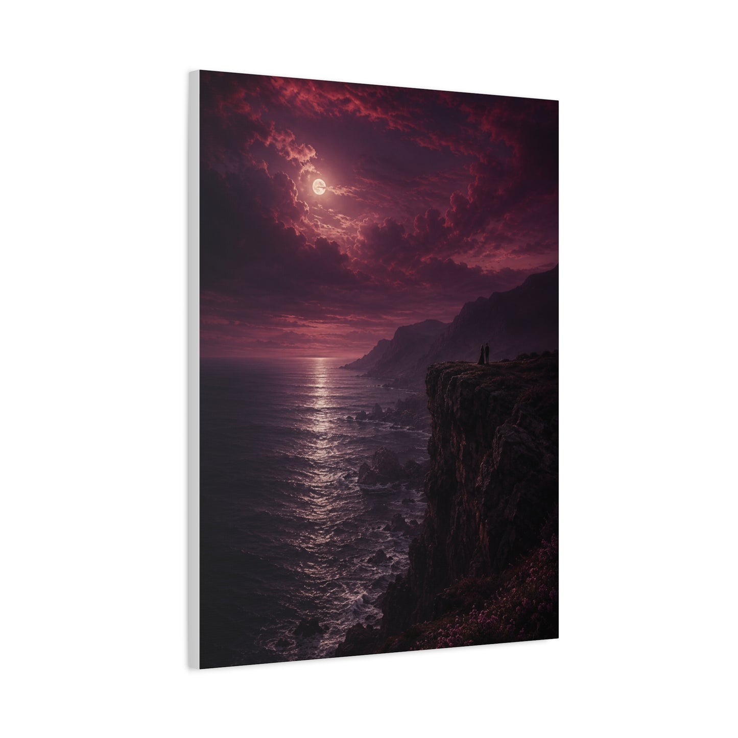 Moonlit Cliffside Love Landscape Wall Art & Canvas Print