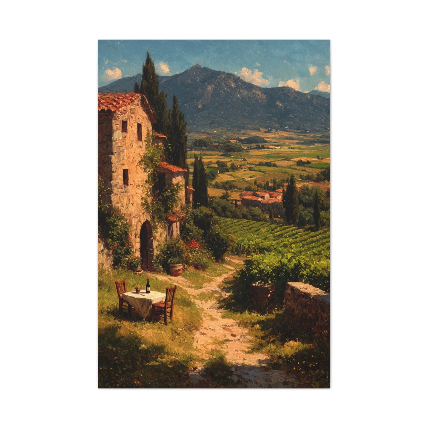 Tuscan Vineyard Farmhouse Lunch Scene Wall Art & Canvas Print