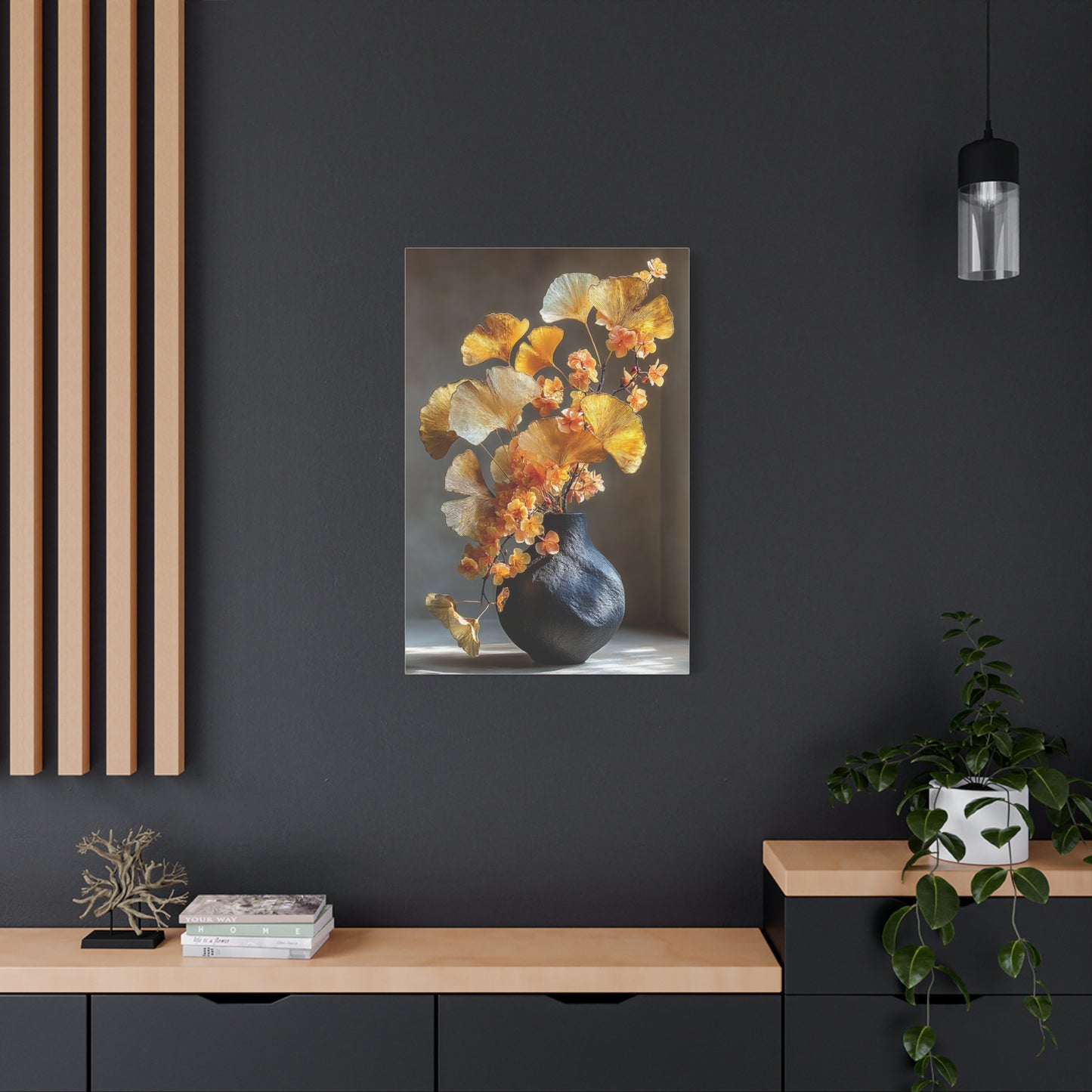 Gold Ginkgo Floral Vase Wall Art & Canvas Print