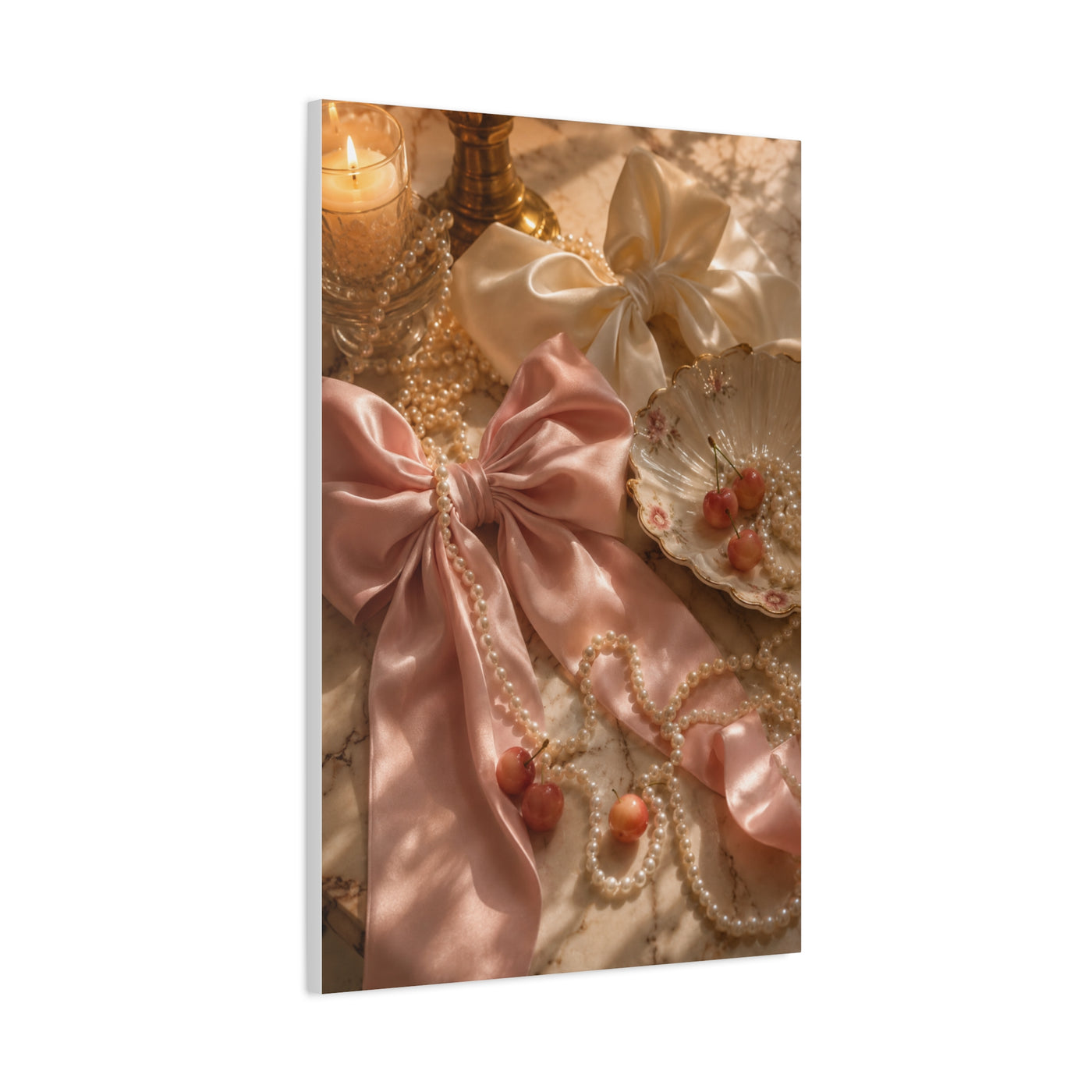 Coquette Silk Bow & Pearl Still Life Wall Art & Canvas Print