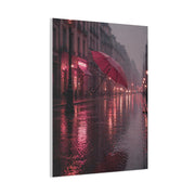 Romantic Pink Rain Street Reflection Wall Art & Canvas Print