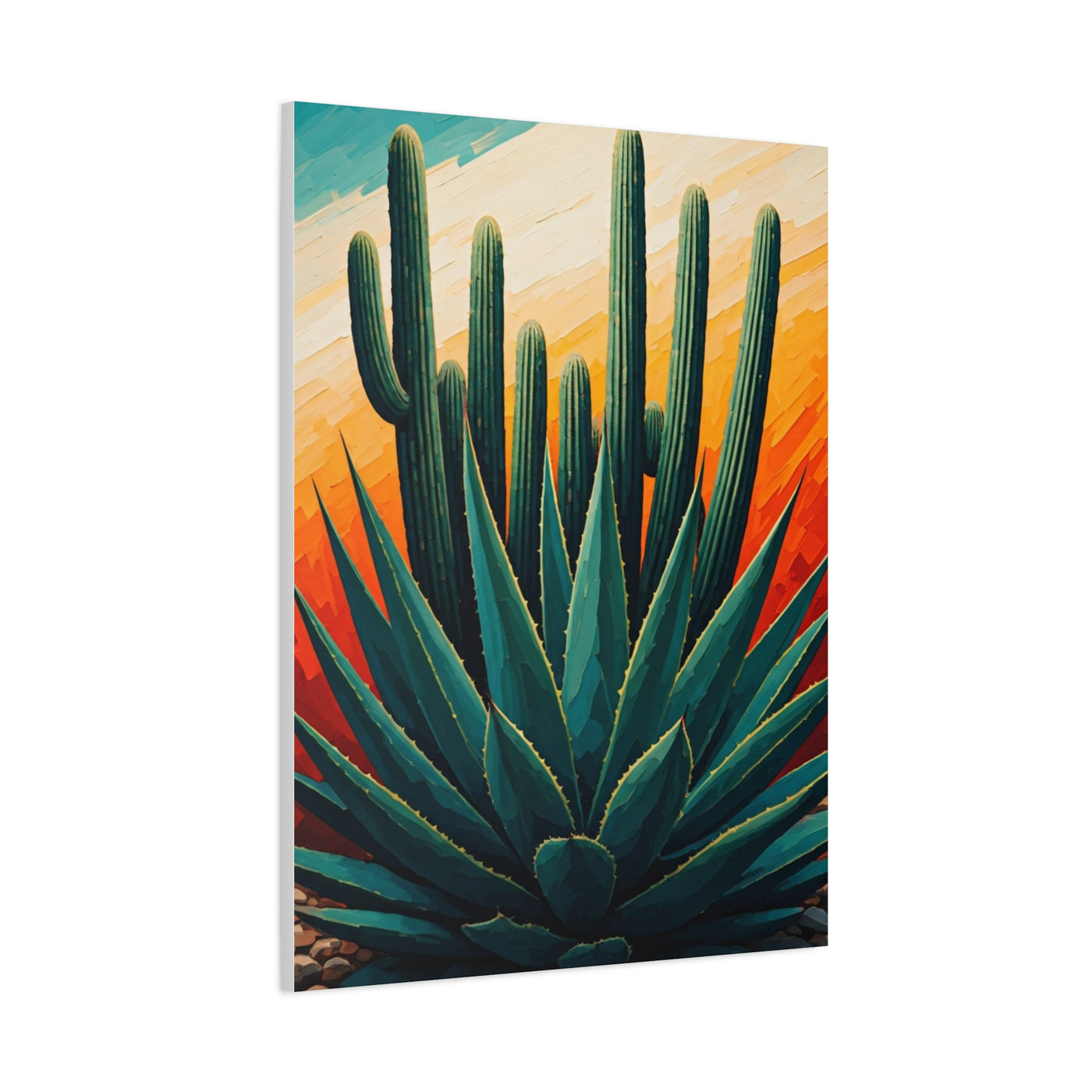 Agave Foreground Desert Saguaro Painting Wall Art & Canvas Prints
