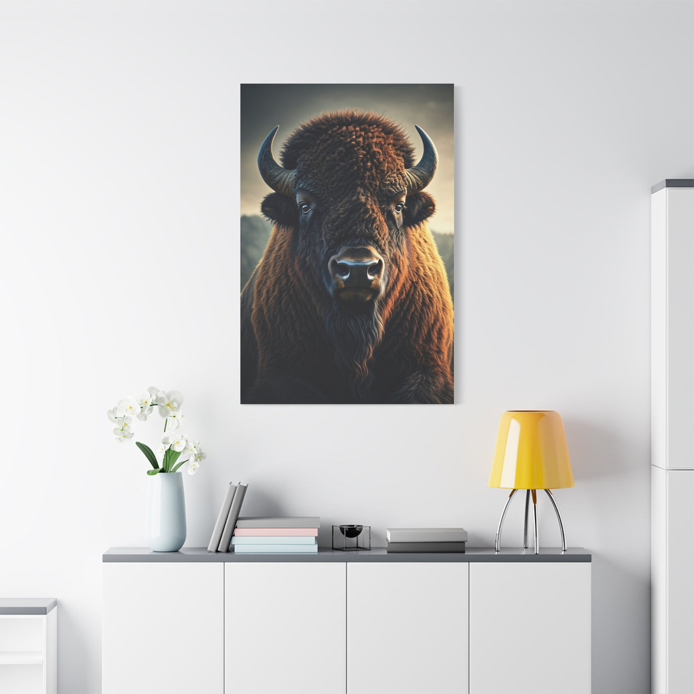 Warm-Toned Symmetrical Bison Portrait Wall Art & Canvas Print