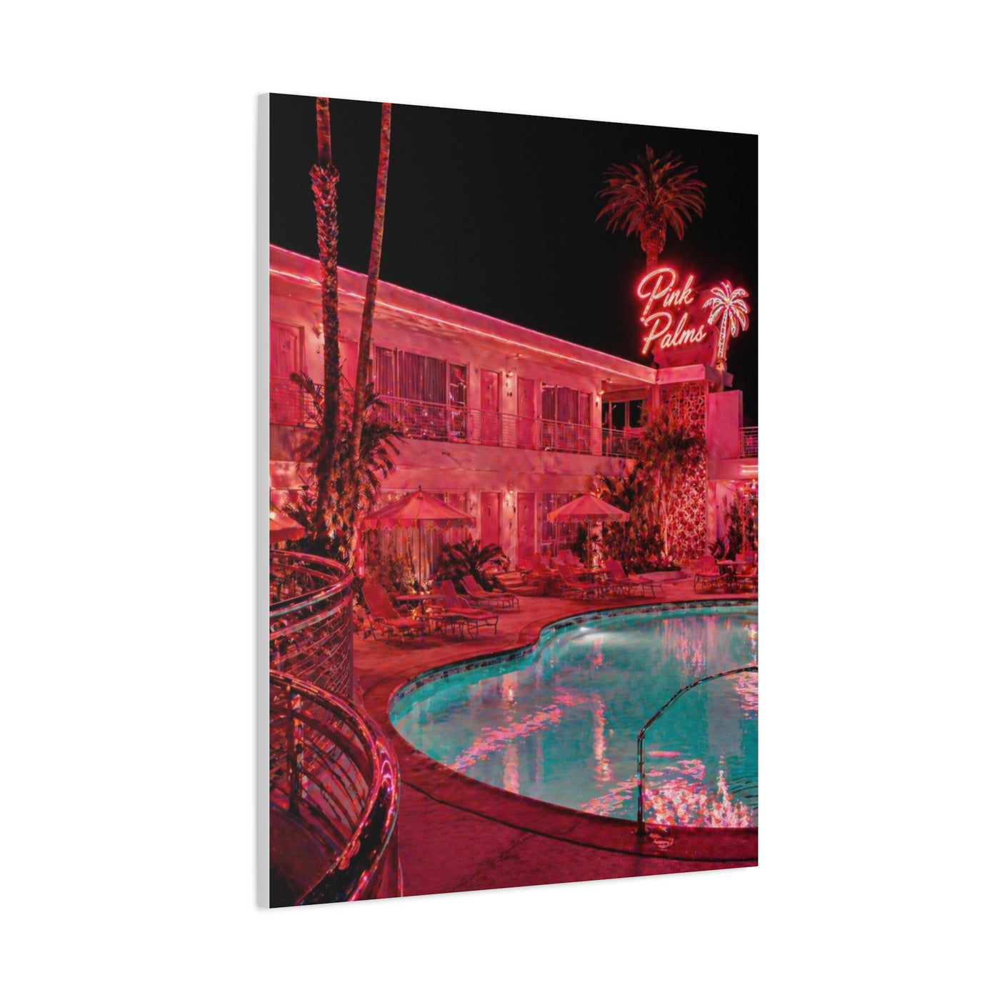 Pink Neon Pool Night Scene Wall Art & Canvas Print