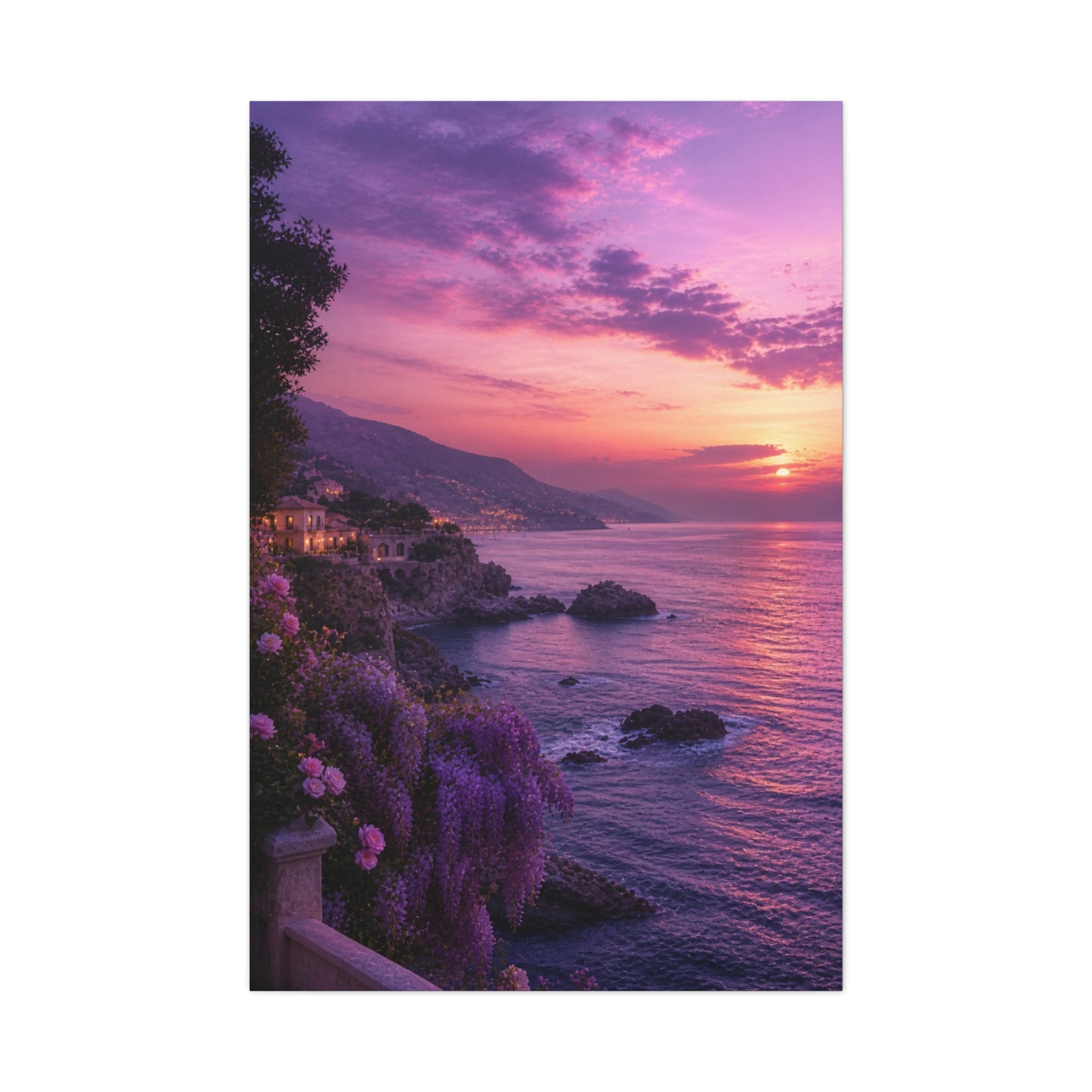 Violet Coastal Sunset Landscape Wall Art & Canvas Print
