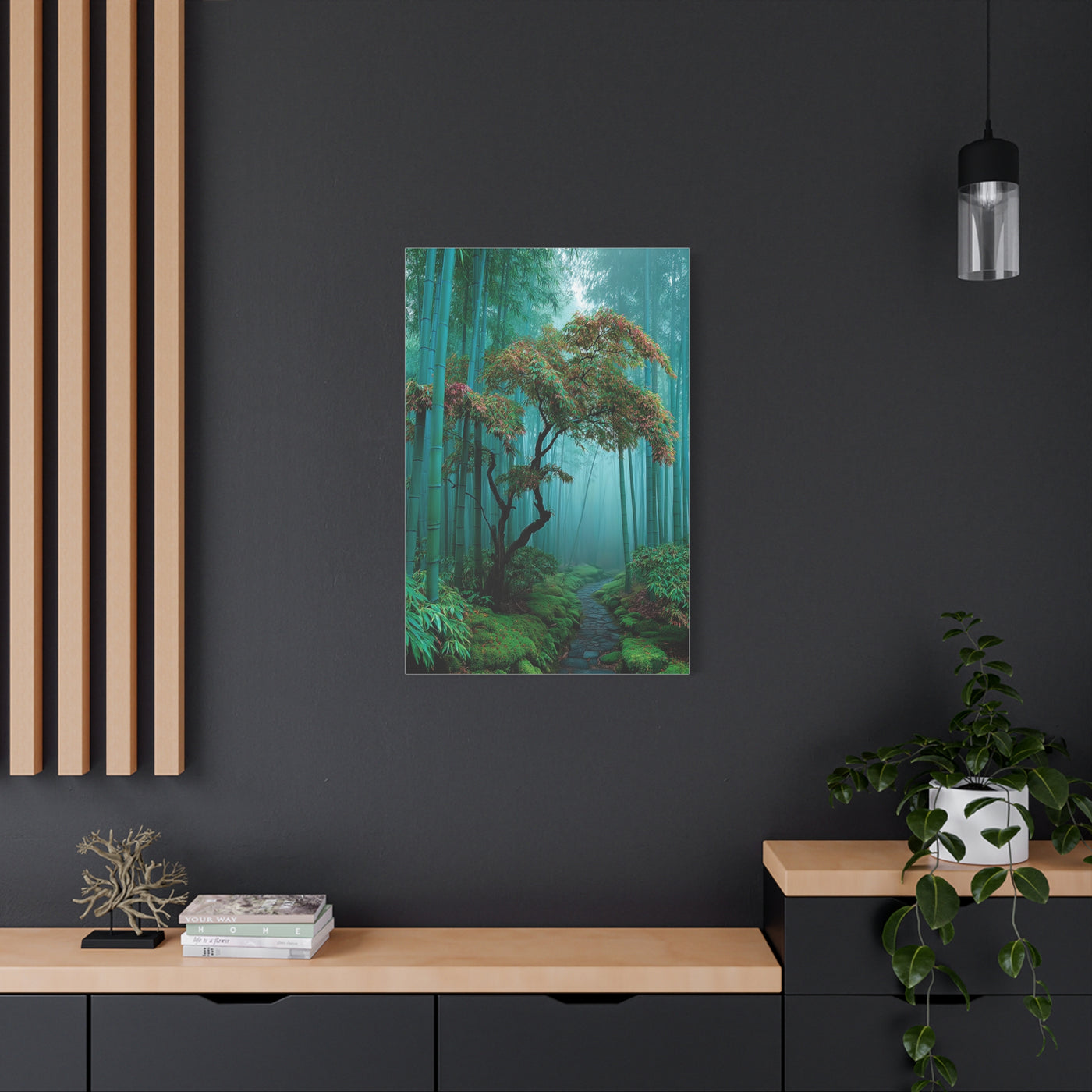 Green Bamboo Grove Mist Path Wall Art & Canvas Print