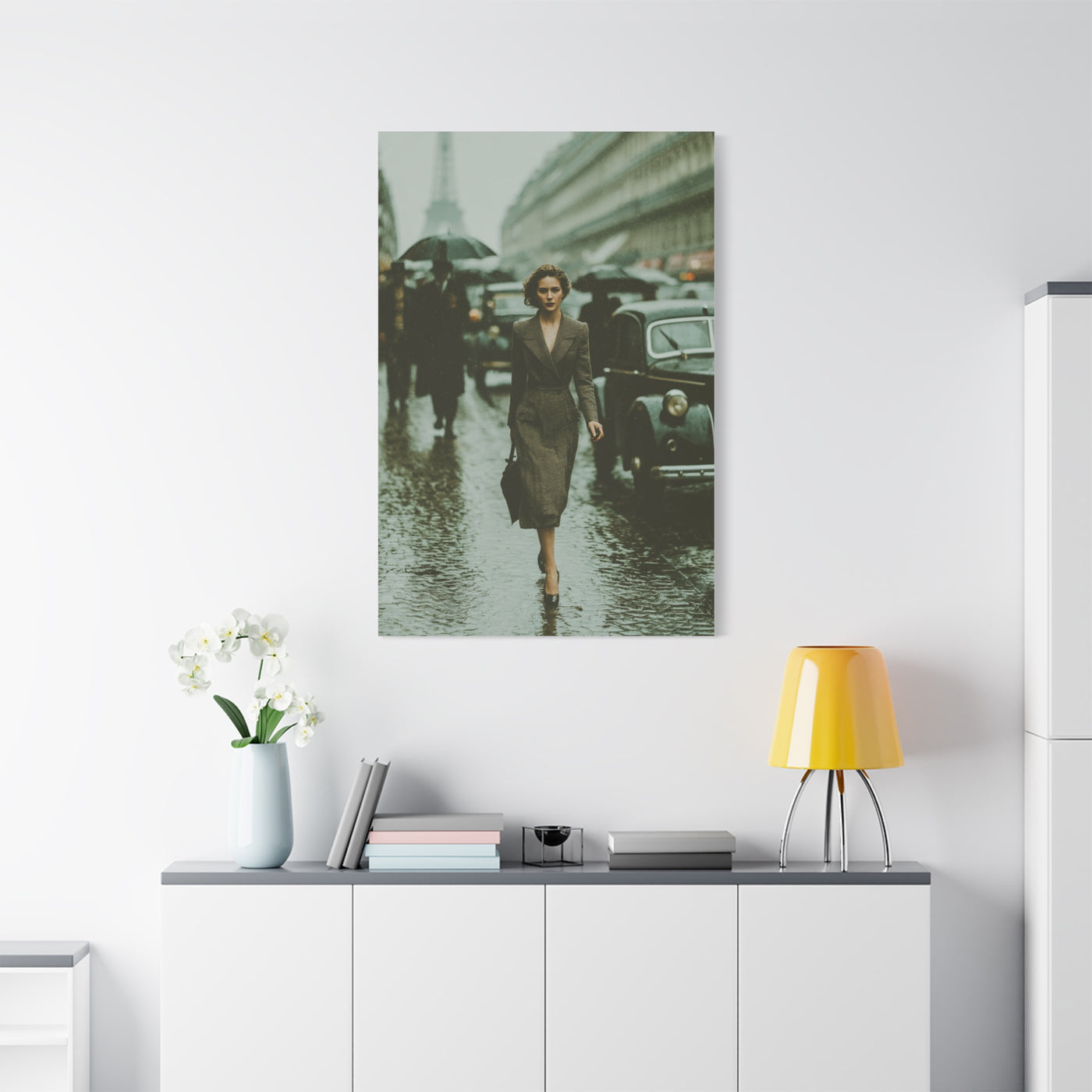 Parisian Rainy Street Elegance Wall Art & Canvas Print