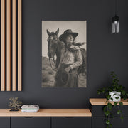 Black & White Cowgirl Portrait with Horse Wall Art & Canvas Print