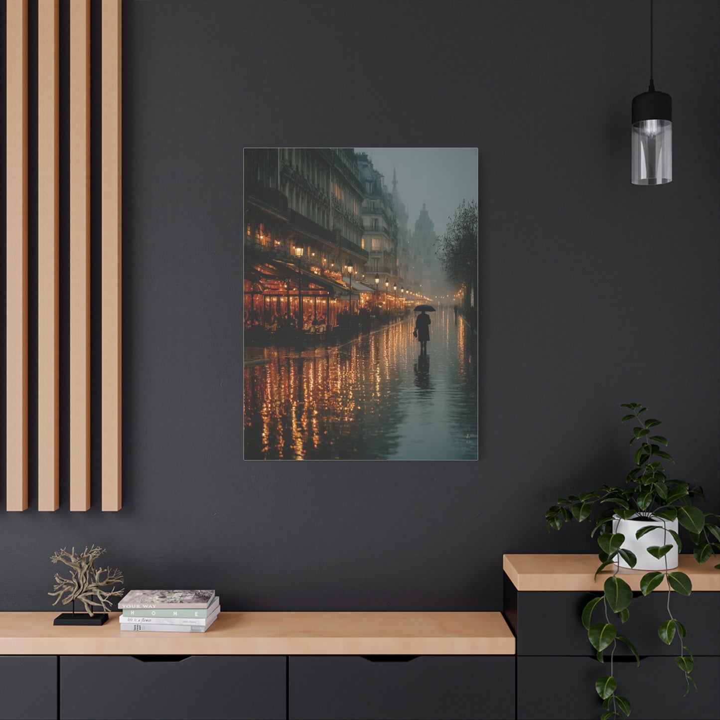 Rainy Paris Café Evening Wall Art & Canvas Print
