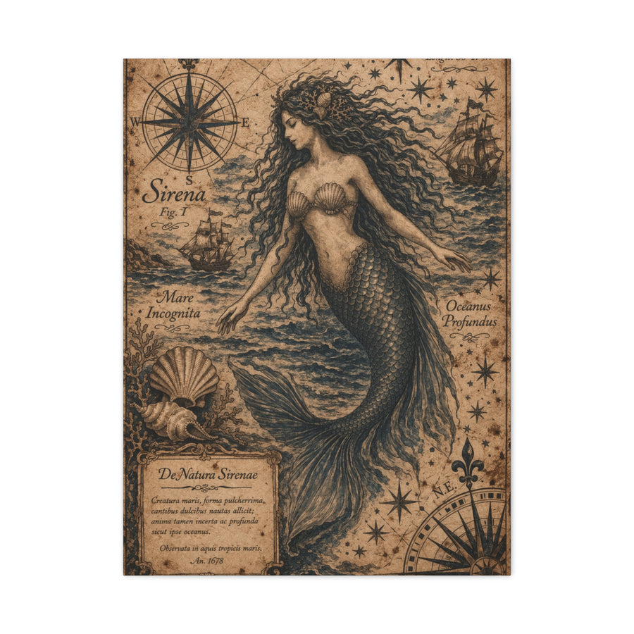 Antique Nautical Sirena Illustration Wall Art & Canvas Print