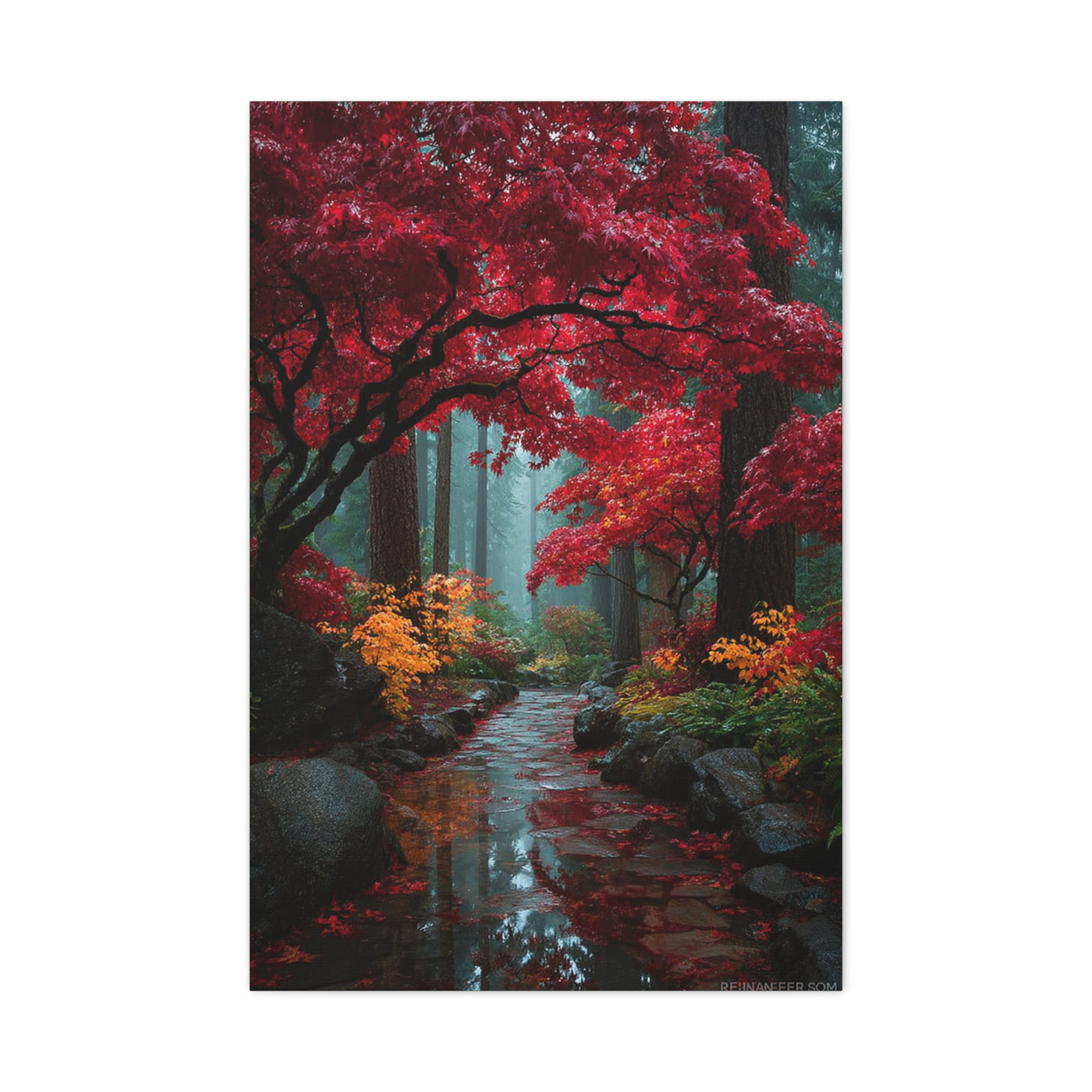 Crimson Maple Forest Path Wall Art & Canvas Print