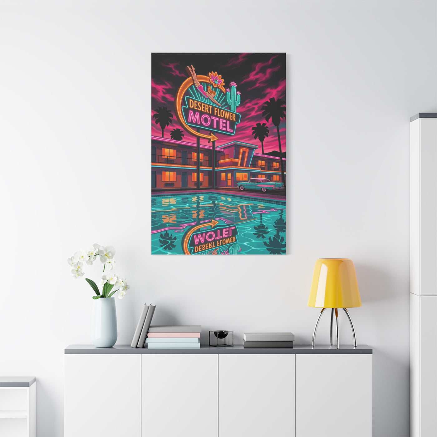 Retro Desert Flower Motel Pop-Art Wall Art & Canvas Print