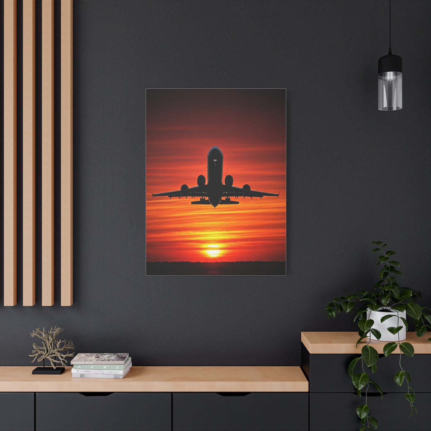 Sunset Departure Jet Silhouette Wall Art & Canvas Prints