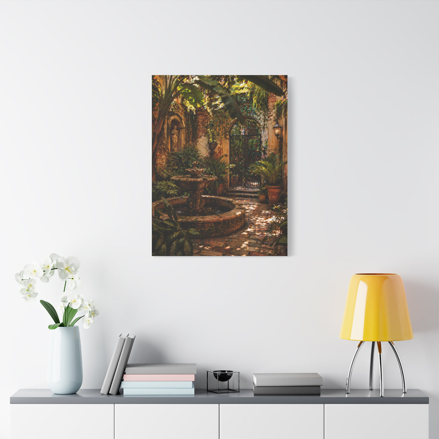 Hidden Courtyard Garden Fountain Wall Art & Canvas Print