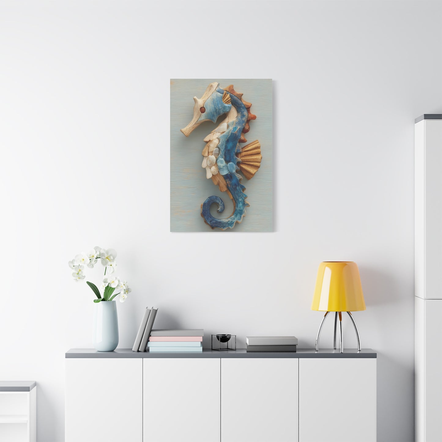 Driftwood Seahorse Coastal Sculpture Wall Art & Canvas Print