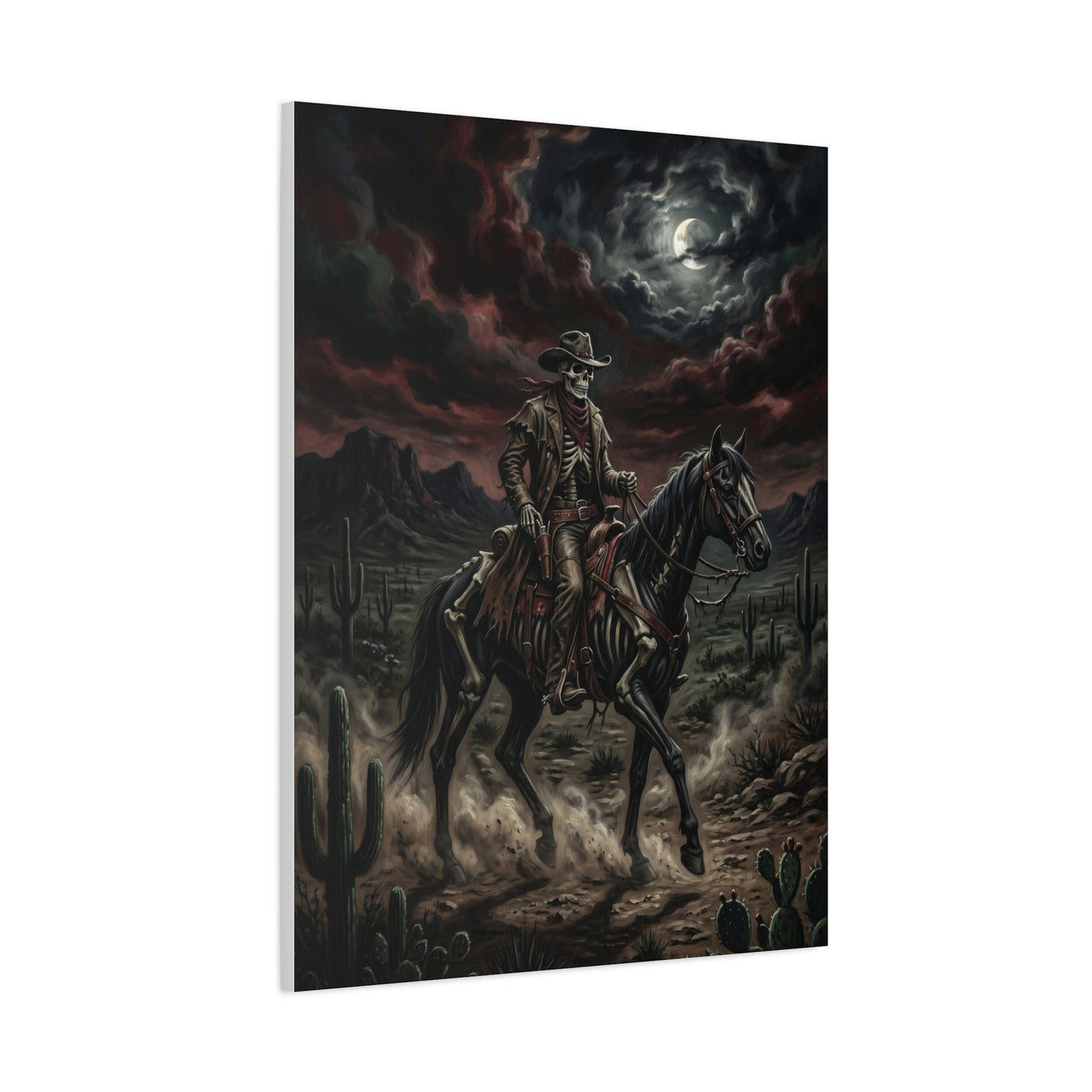 Moonlit Skeleton Rider Desert Journey Wall Art & Canvas Print