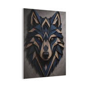Layered Blue Geometric Wolf Head Sculpture Wall Art & Canvas Print
