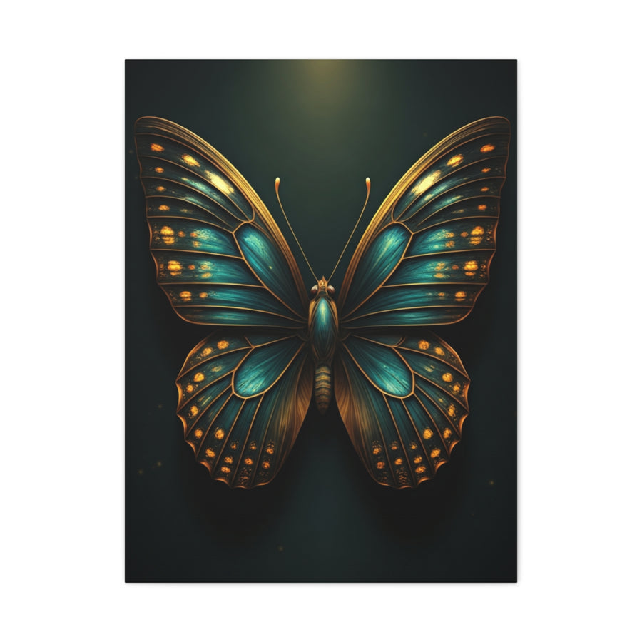 Emerald Gold Butterfly Symmetry Portrait Wall Art & Canvas Prints