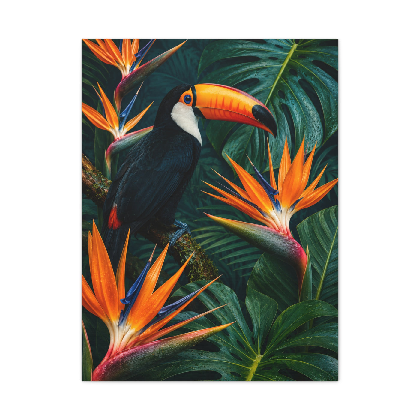Tropical Toucan & Bird of Paradise Luxe Jungle Tropical Wall Art & Canvas Print