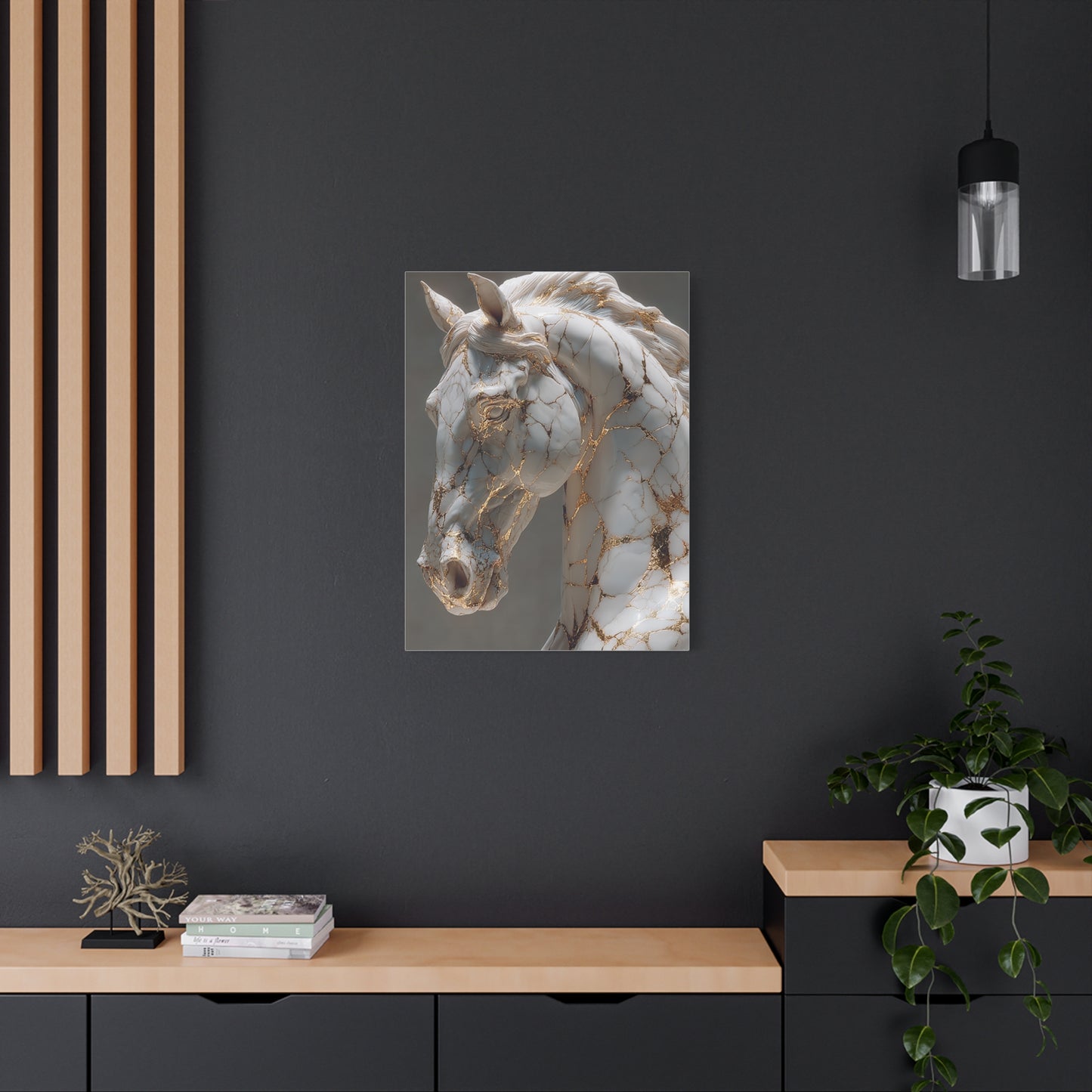 Marble Kintsugi Horse Sculpture Wall Art & Canvas Print