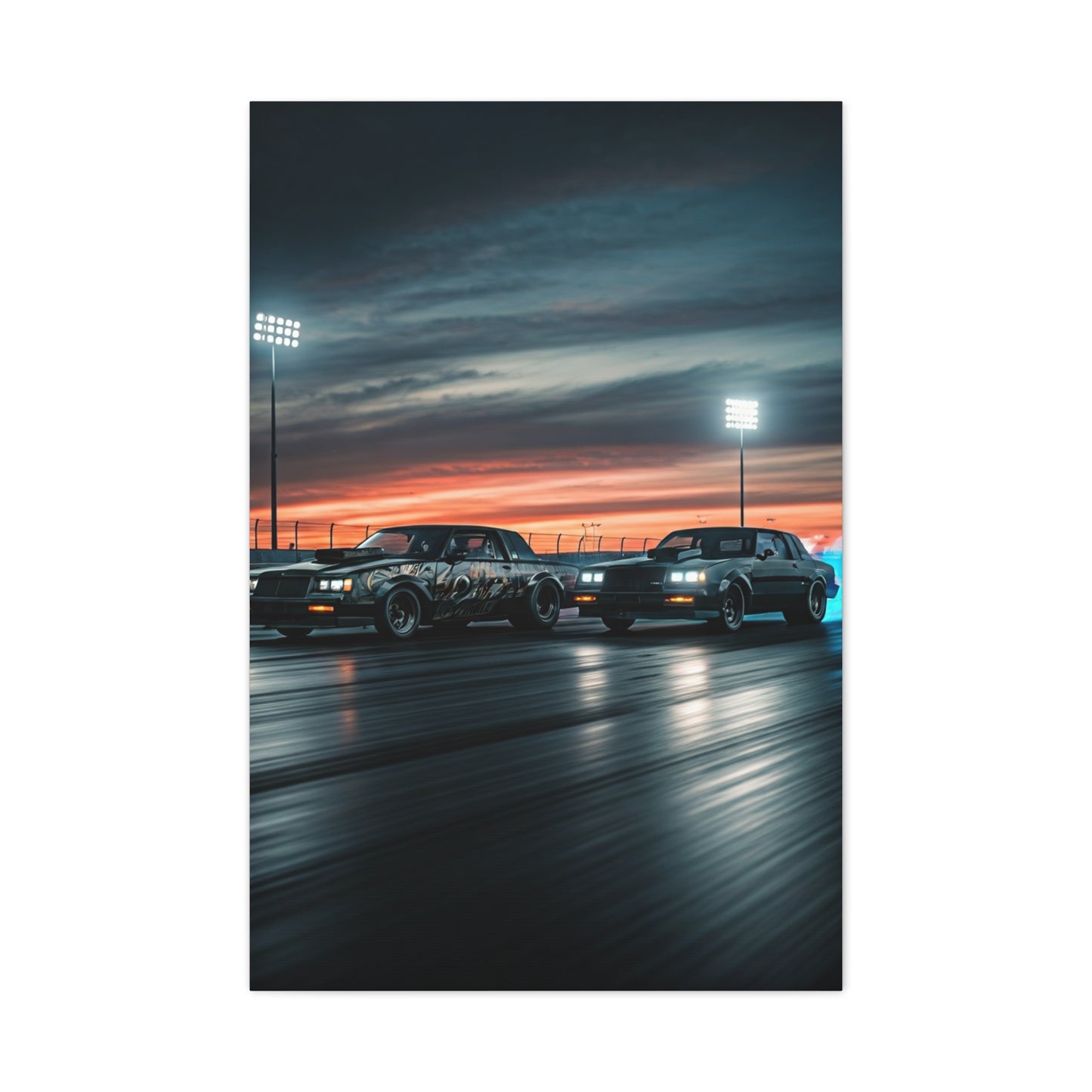 Buick Regal GNX vs G Body Grand Prix Sunset Drag Run Wall Art & Canvas Prints