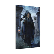 Witch with Raven at the Moonlit Cemetery Gate Wall Art & Canvas Print