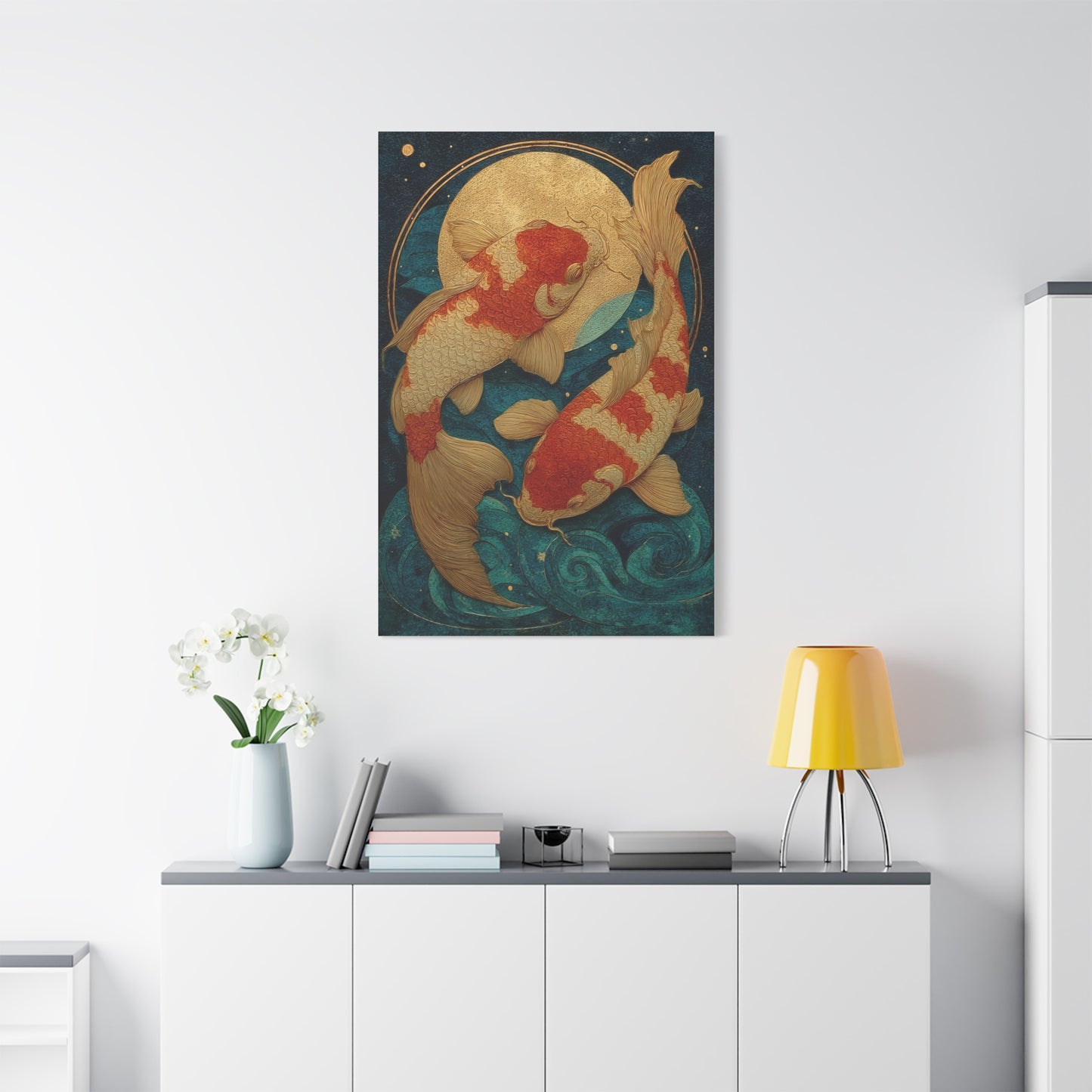 Koi Fish Gold Moon Wall Art & Canvas Print
