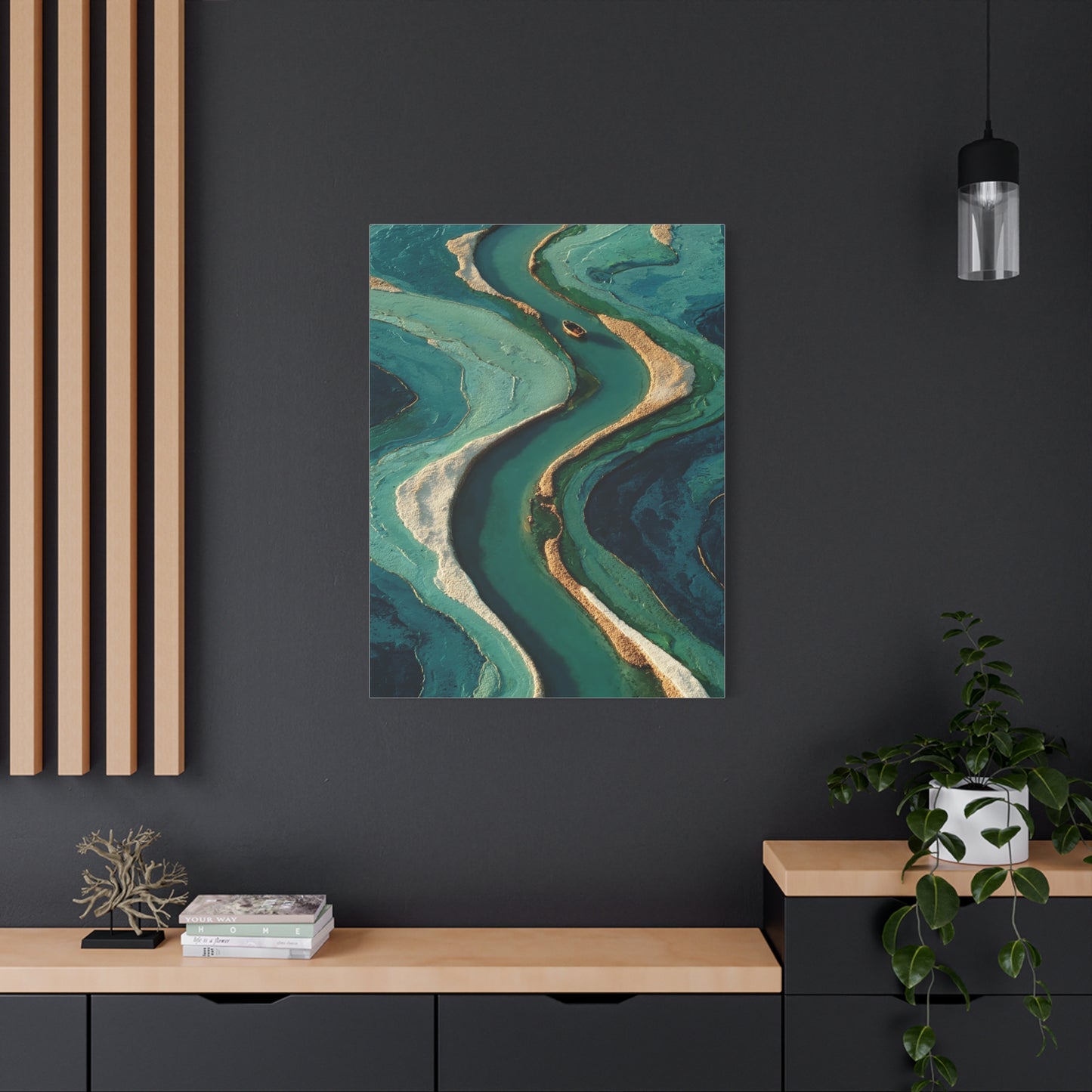Aerial Marsh Green River Abstract Wall Art & Canvas Print