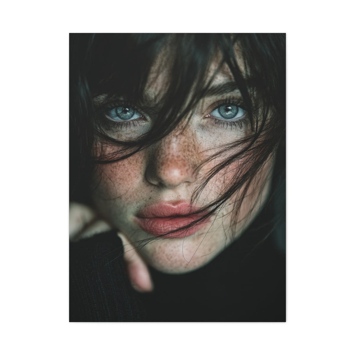 Wind-Swept Freckled Muse Portrait Wall Art & Canvas Print