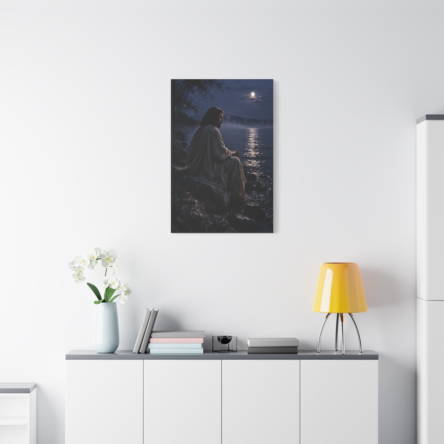 Jesus by the Water Moonlight Reflection Wall Art & Canvas Print