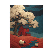 Primitive Farmhouse Sheep Folk Scene Wall Art & Canvas Print