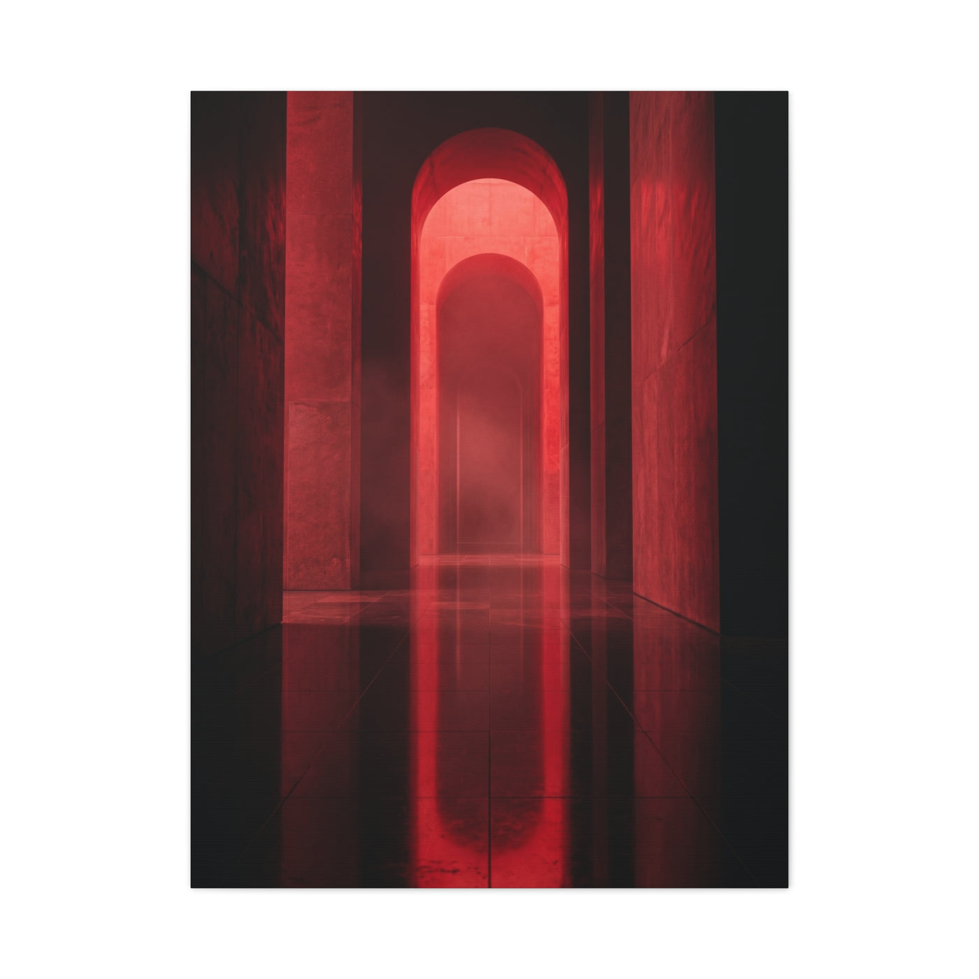 Minimal Crimson Architectural Corridor Wall Art & Canvas Print