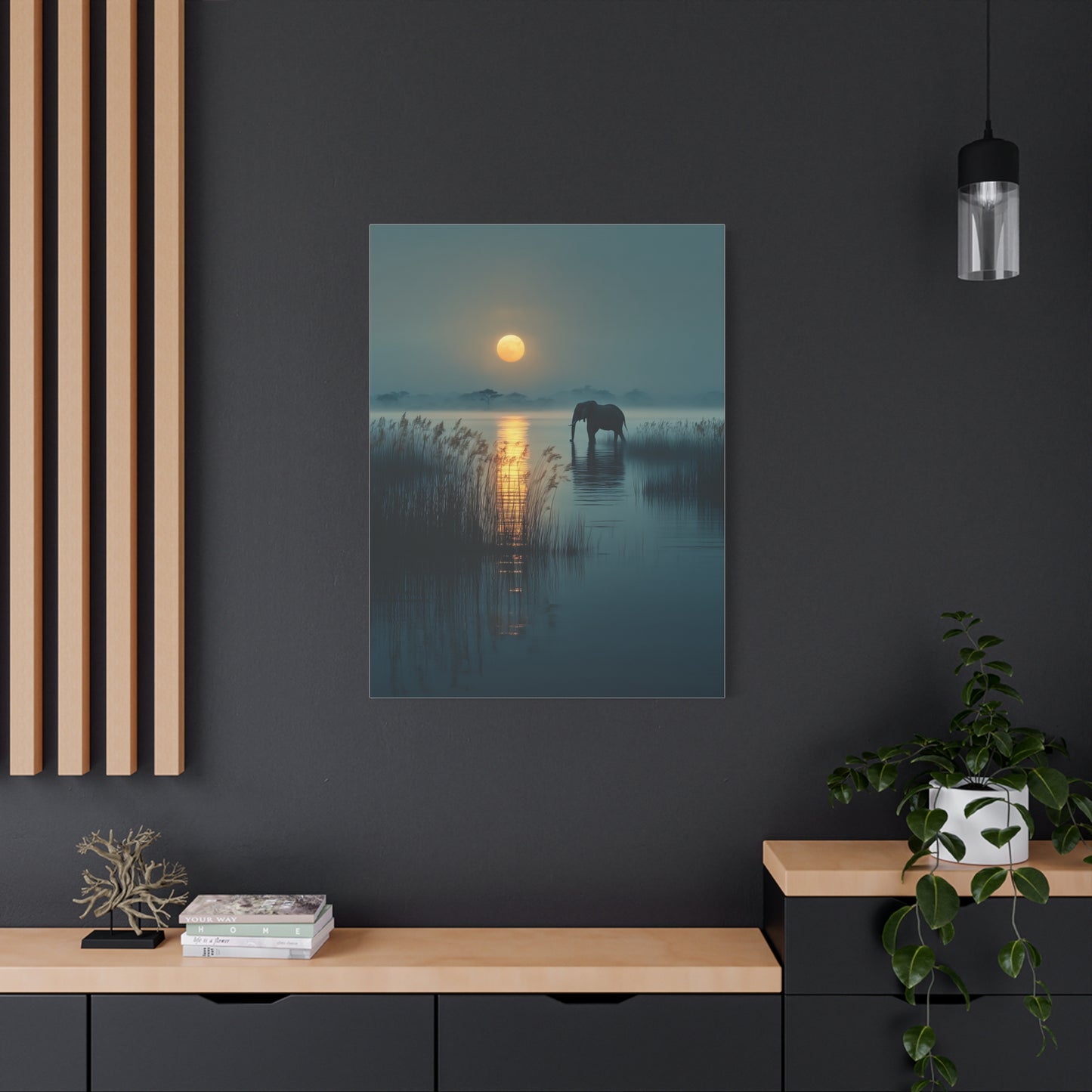 Moonlit Elephant Lake Reflection Wall Art & Canvas Print
