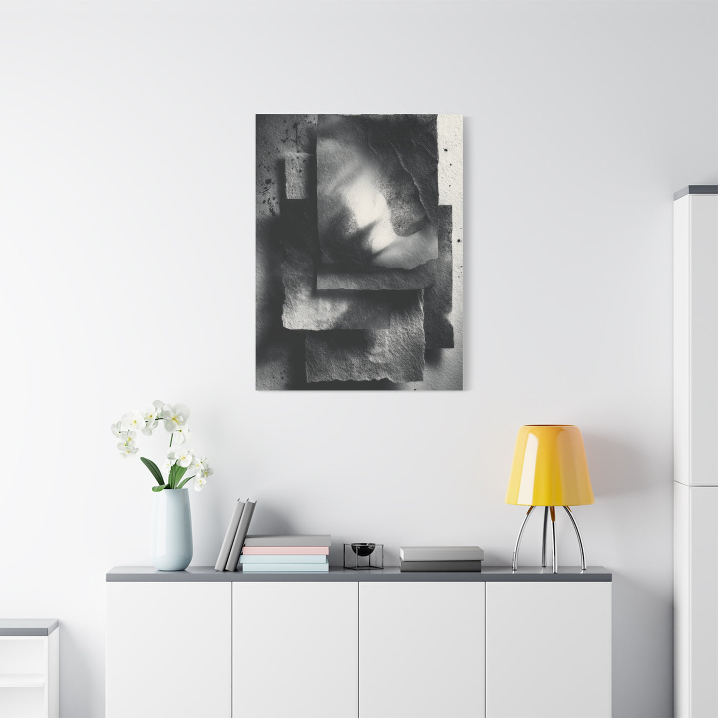 Monochrome Layered Paper Abstraction Wall Art & Canvas Print