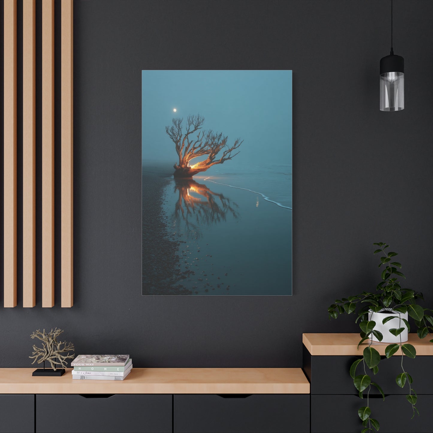 Moonlit Driftwood Shore Wall Art & Canvas Print