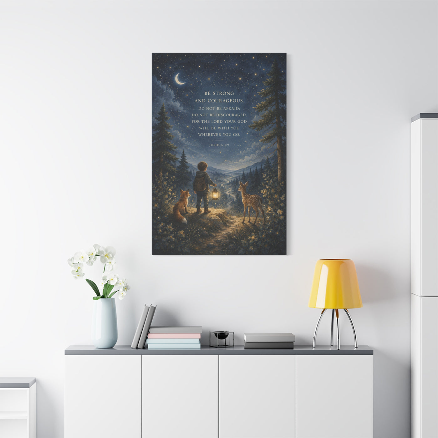 Joshua 1:9 Courage Night Path Scripture Wall Art & Canvas Print