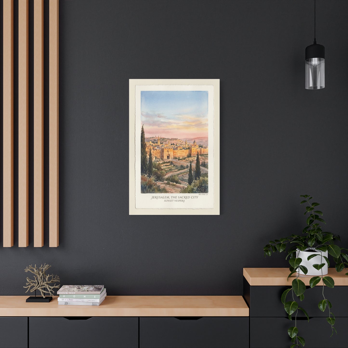 Jerusalem Sunset Watercolor Landscape Wall Art & Canvas Print