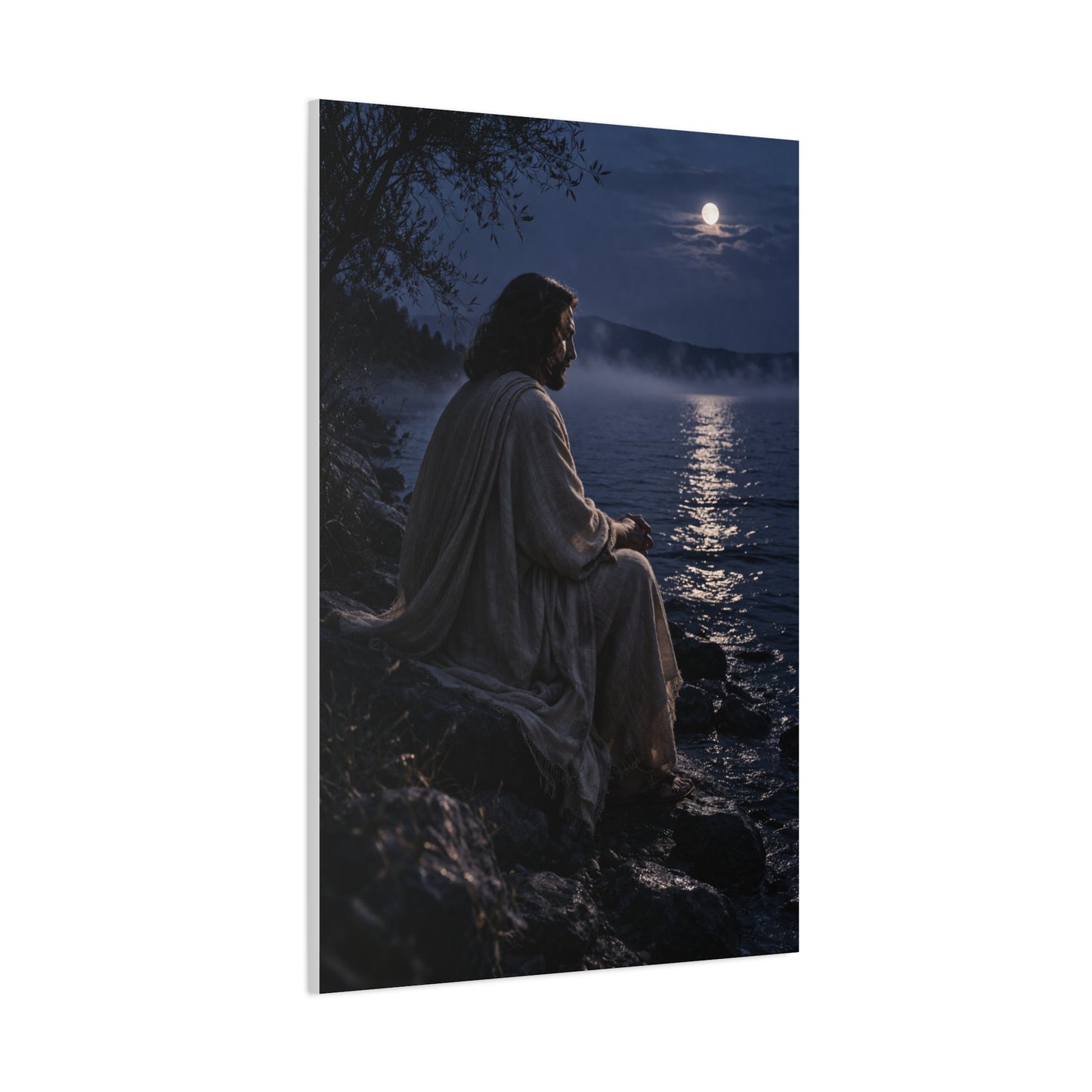 Jesus by the Water Moonlight Reflection Wall Art & Canvas Print