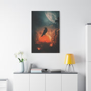 Crow on Pumpkin in Moonlit Graveyard Wall Art & Canvas Print
