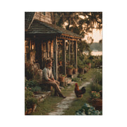 Farmhouse Porch Rooster Scene Wall Art & Canvas Print