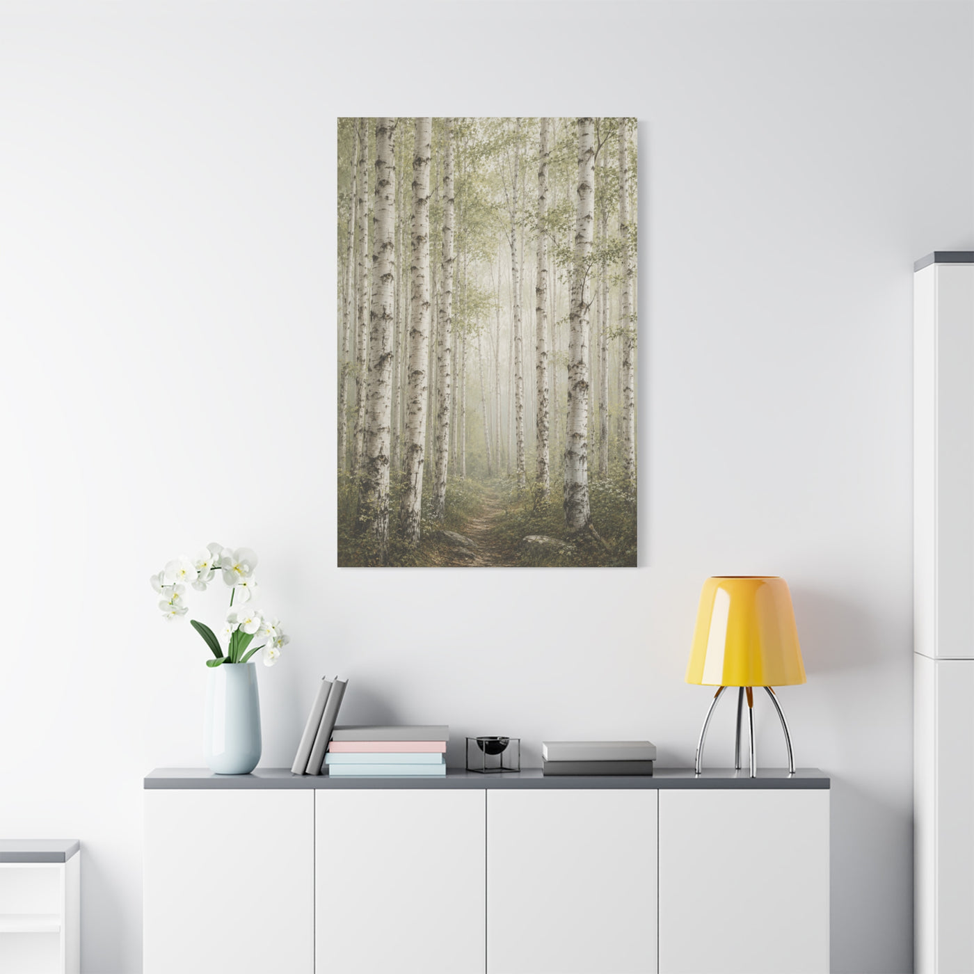 Light Birch Woodland Minimal Landscape Trees Wall Art & Canvas Print