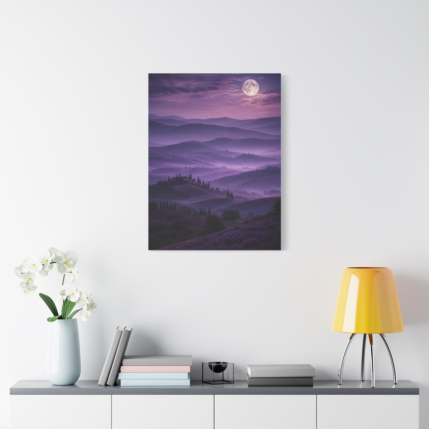 Moonlit Violet Hills Landscape Wall Art & Canvas Print