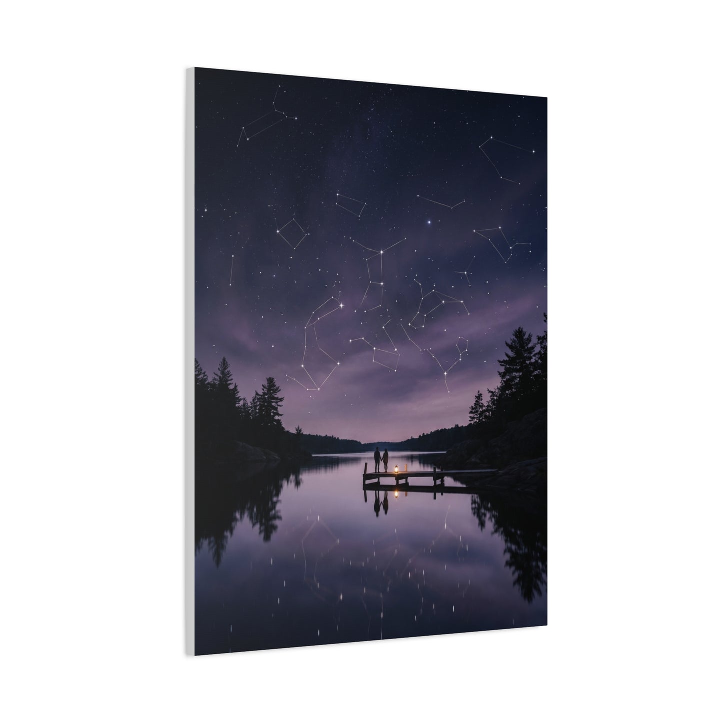 Starlit Reflection Lovers Minimal Scene Wall Art & Canvas Print
