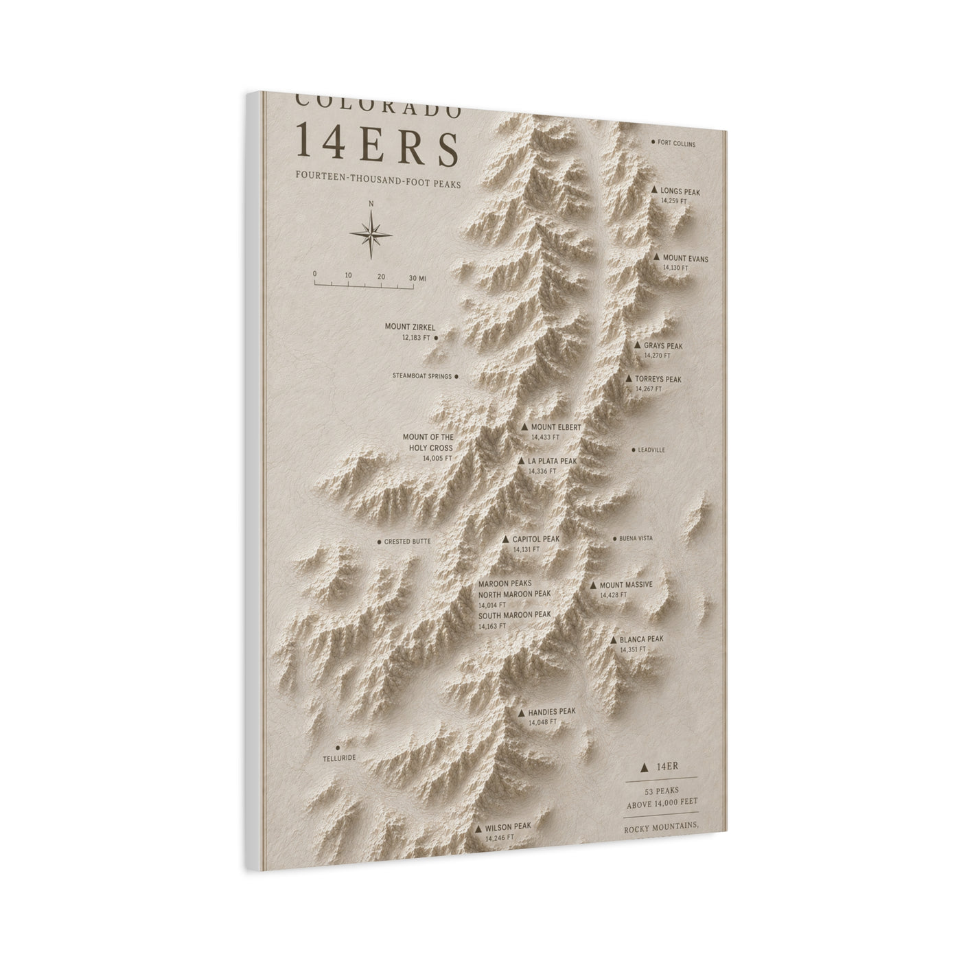Colorado 14ers Relief Map Wall Art & Canvas Print